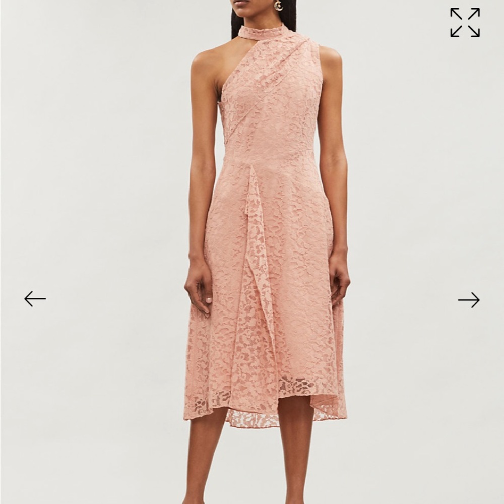 REISS ASYMMETRICAL LACE MIDI DRESS IN BLUSH SIZE 6 - Picture 6 of 16